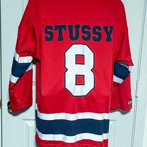 Vintage Stussy Hockey Jersey Shirt Skate Surf Hip Hop Streetwear Red Mens XL